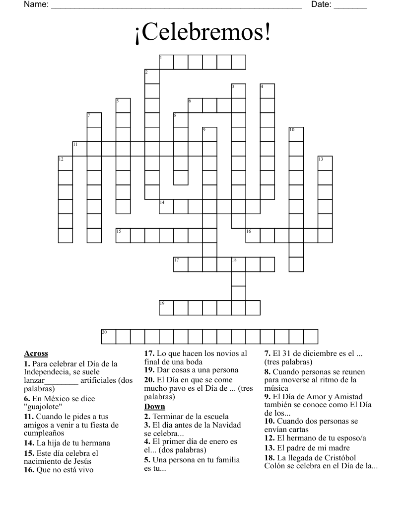 ¡Celebremos! Crossword