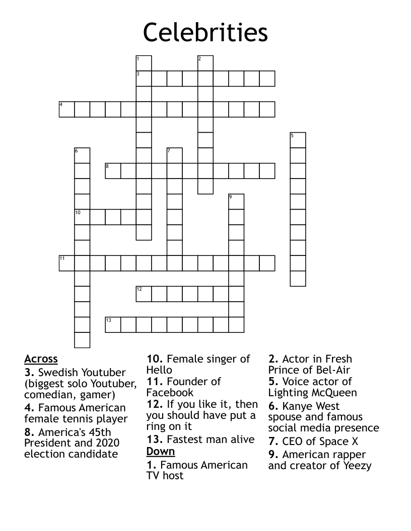 Celebrities Crossword