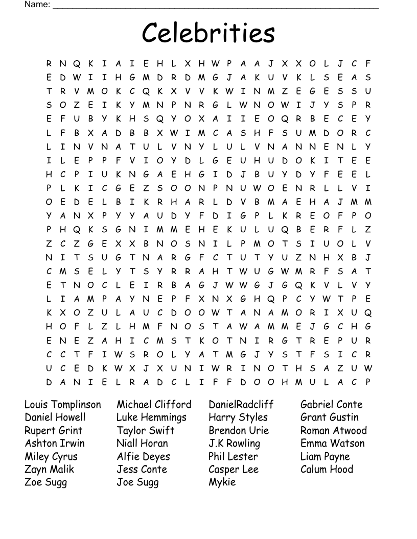 Celebrities Word Search