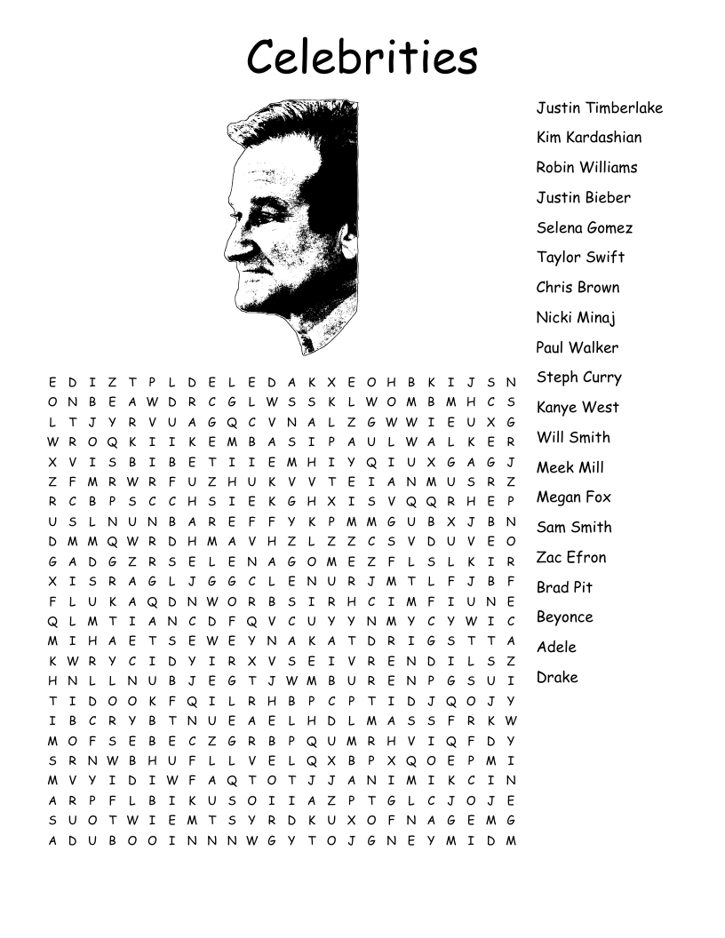 Celebrities Word Search