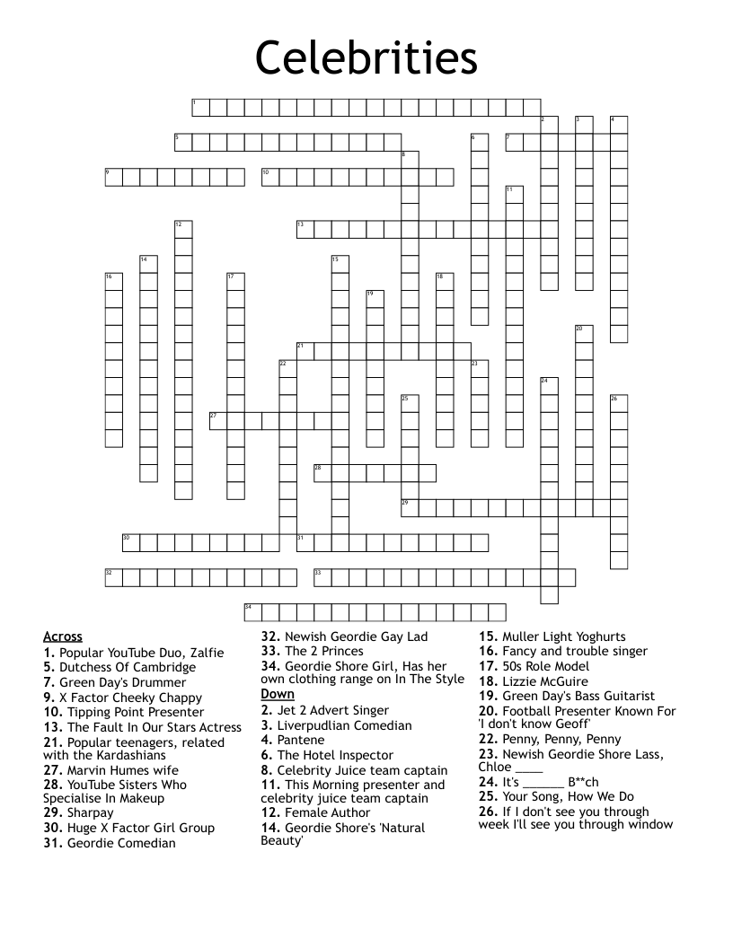 Celebrities Crossword