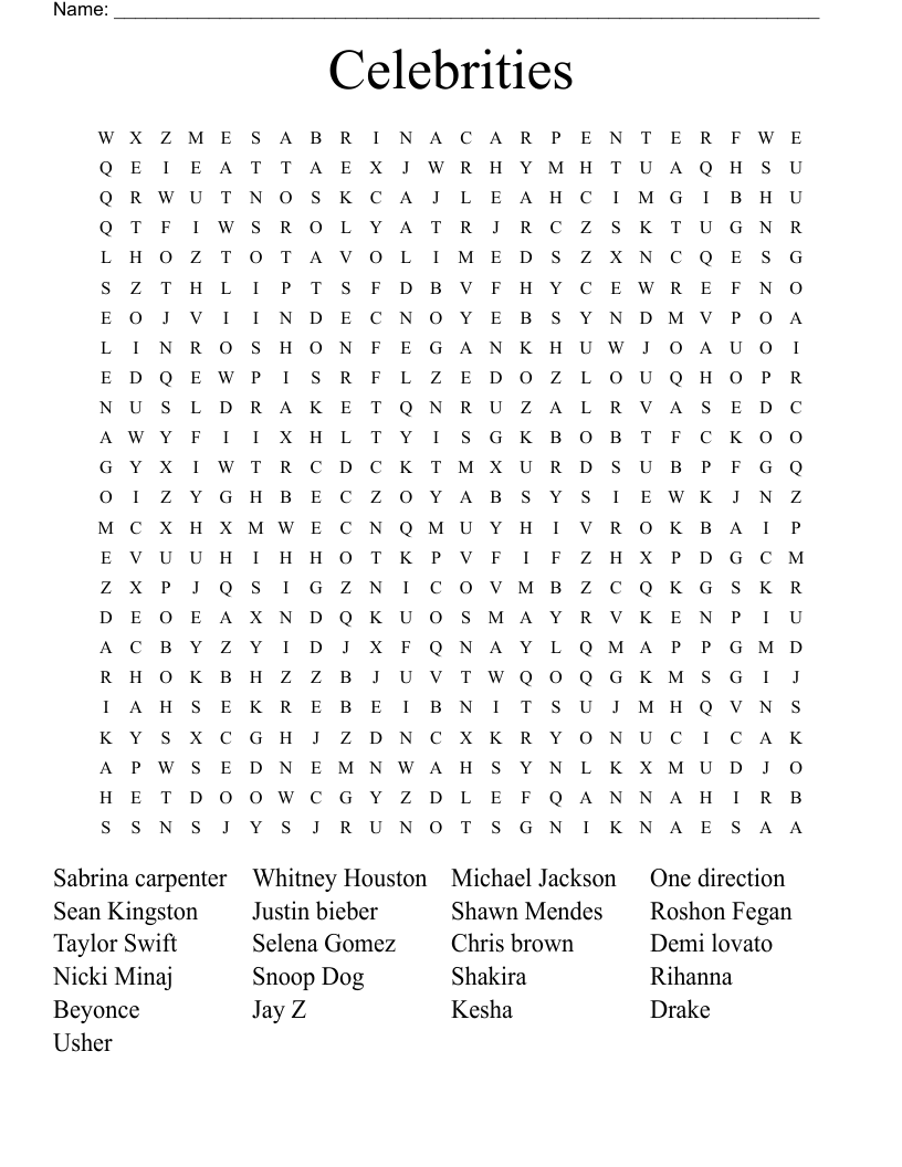 Celebrities Word Search