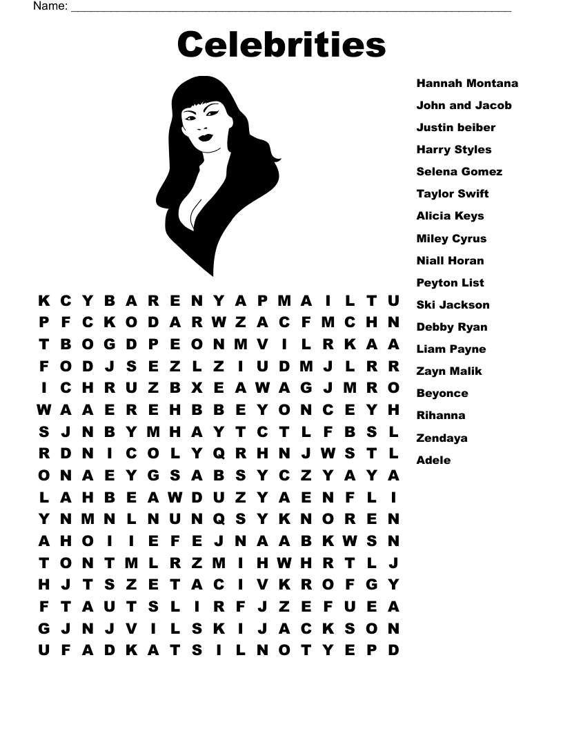 Celebrities Word Search
