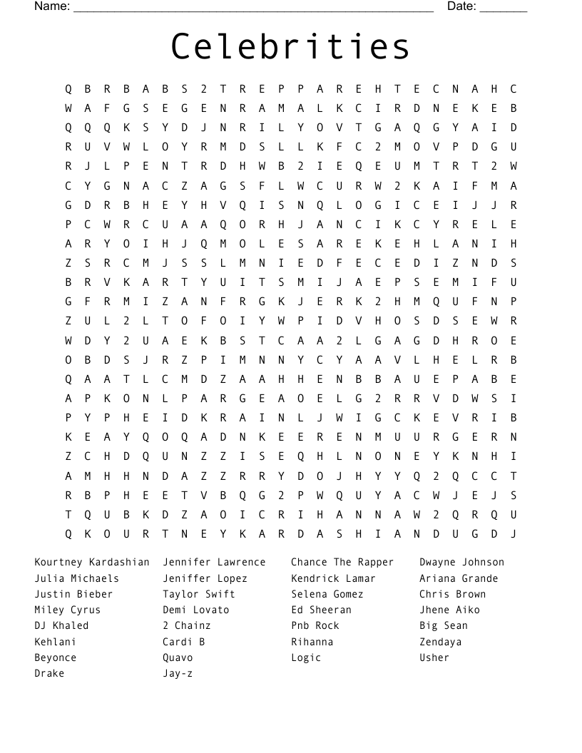 Celebrities Word Search