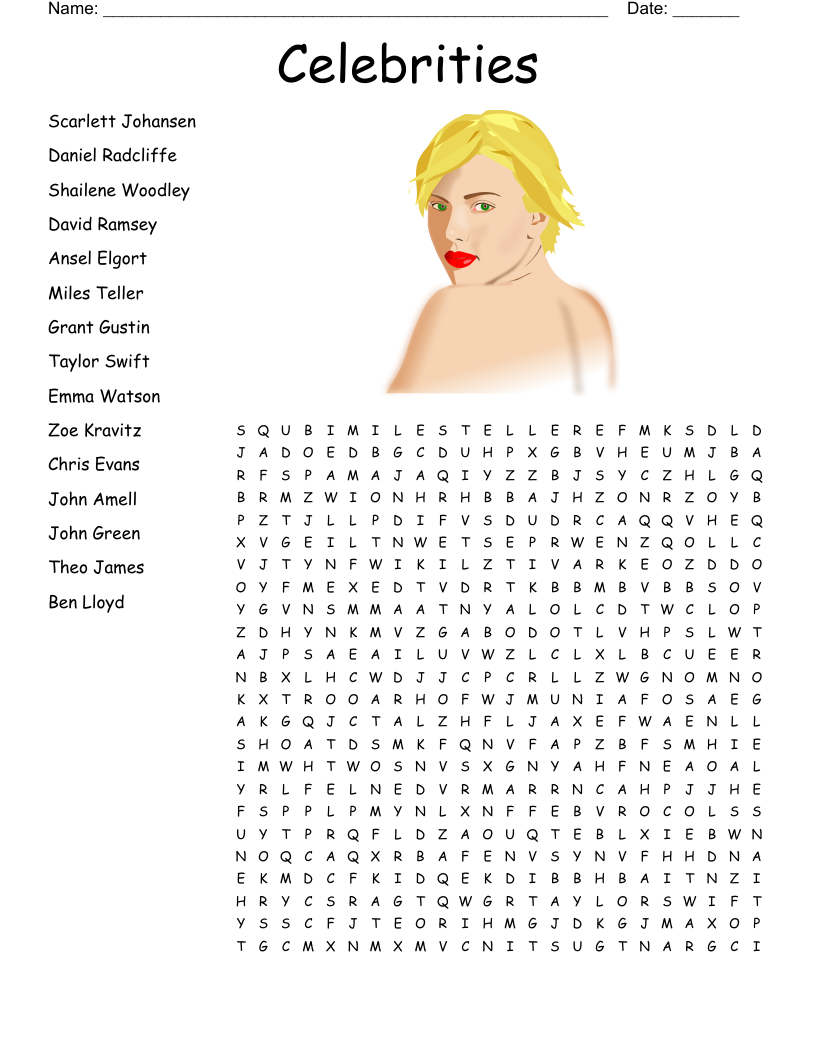 Celebrities  Word Search