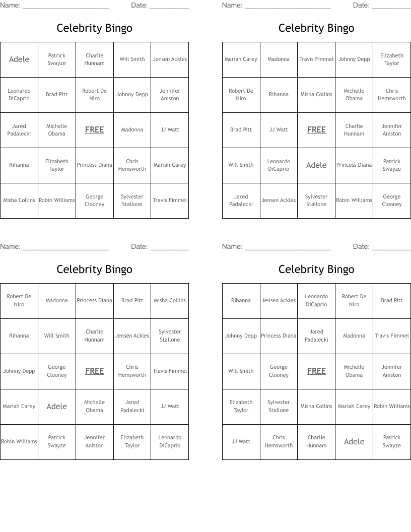 Celebrity Bingo