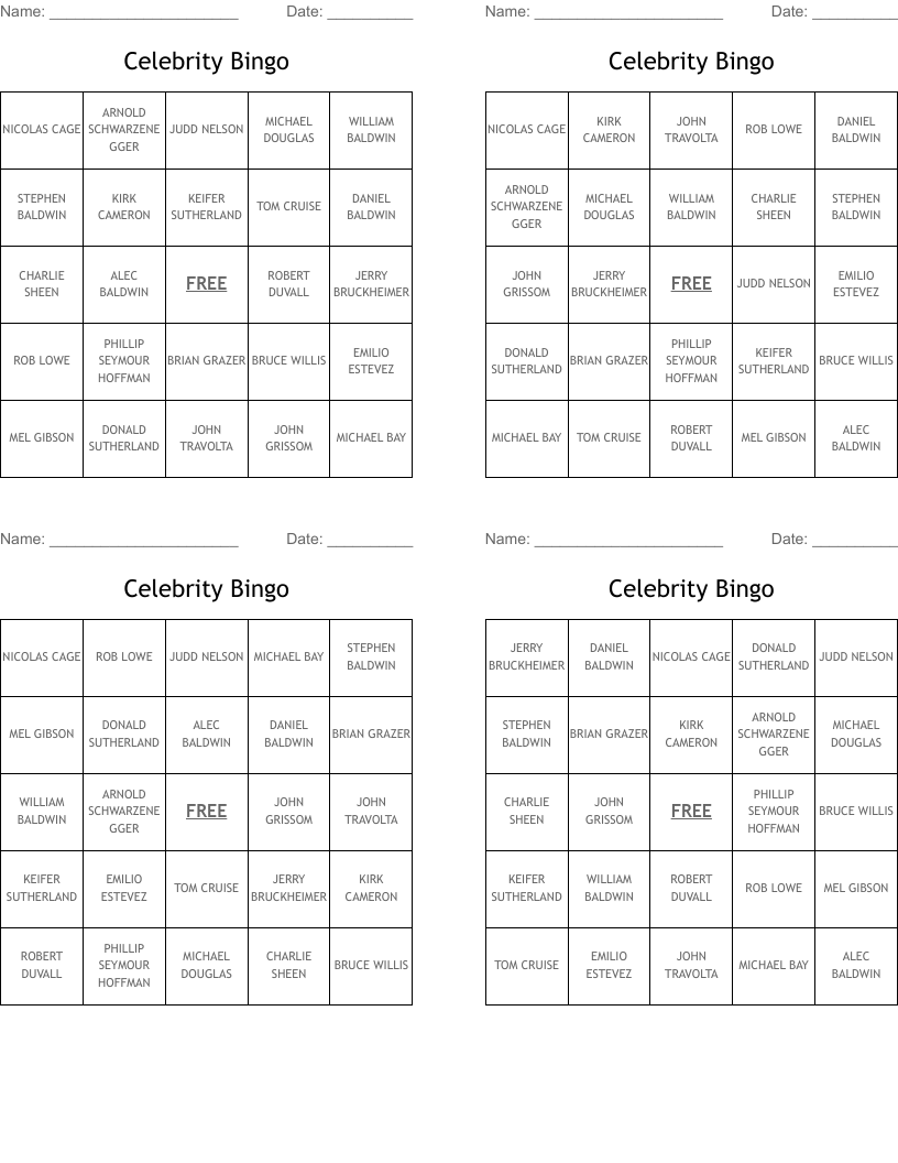 Celebrity Bingo