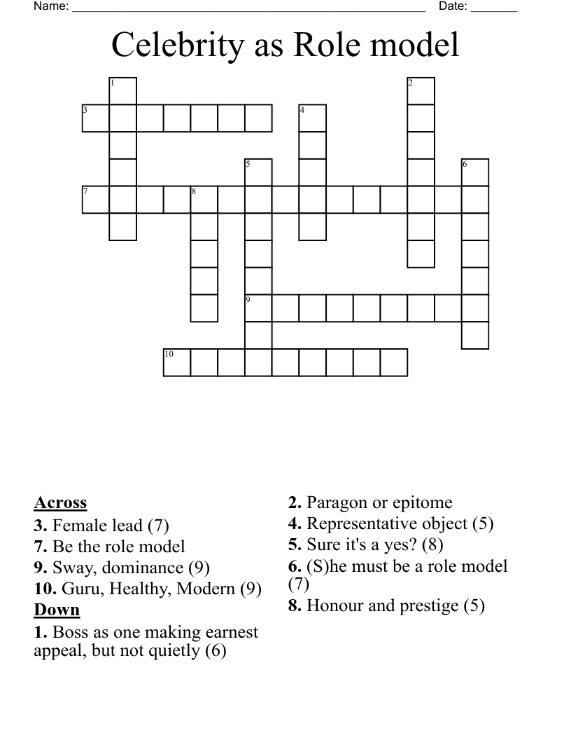 Celebrity as Role model Crossword