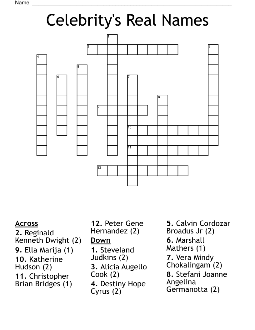 Celebrity's Real Names Crossword