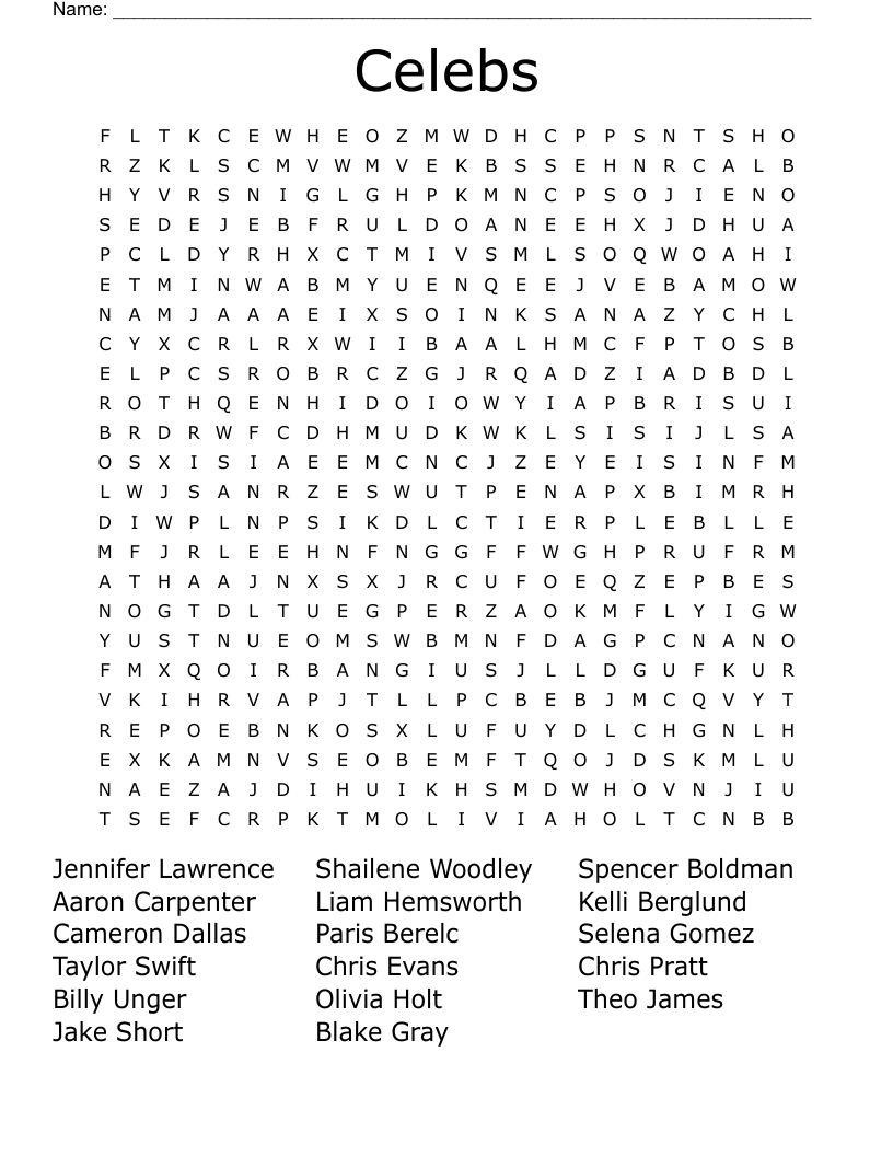 Celebs Word Search