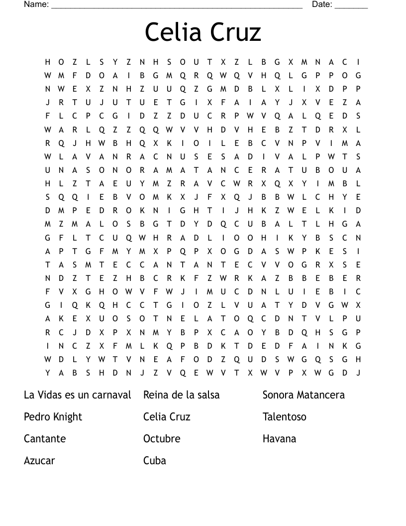 Celia Cruz Word Search