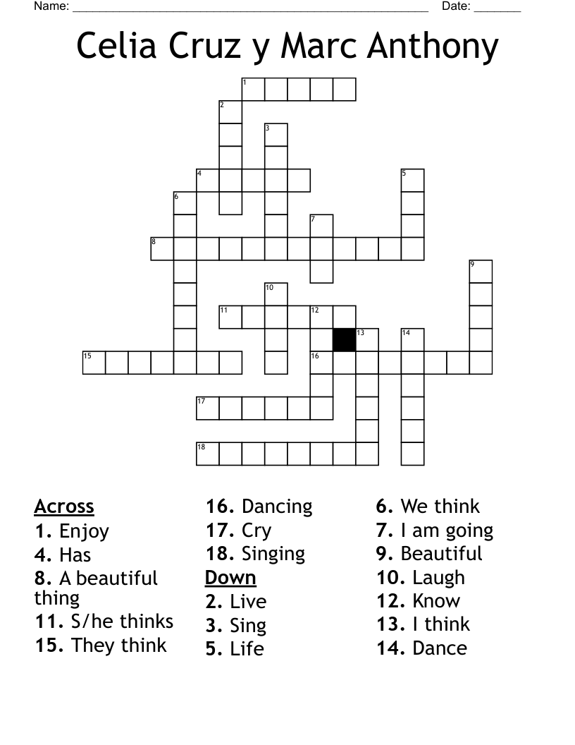 Celia Cruz y Marc Anthony Crossword