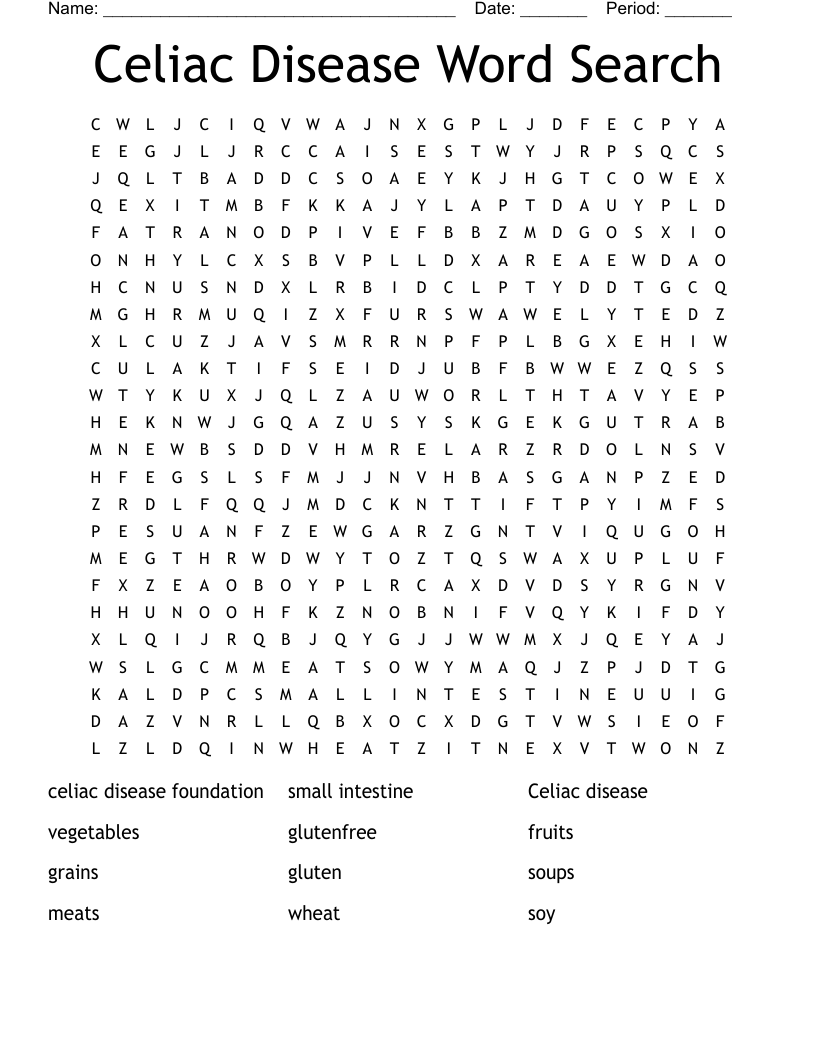 Celiac Disease Word Search