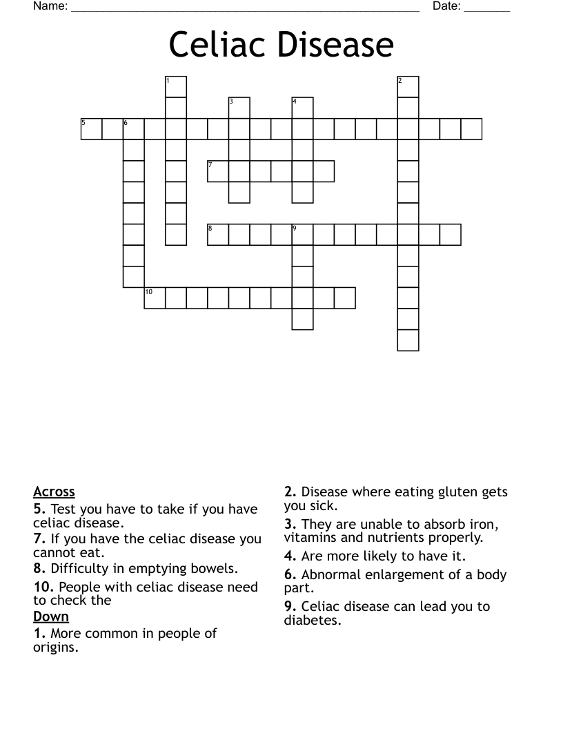Celiac Disease  Crossword