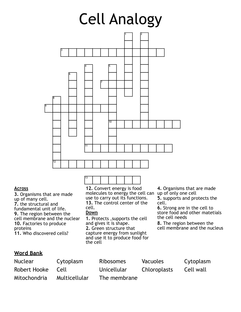 Cell Analogy Crossword