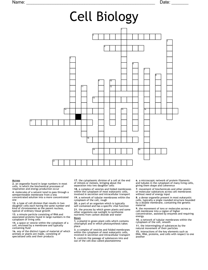 Cell Biology Crossword