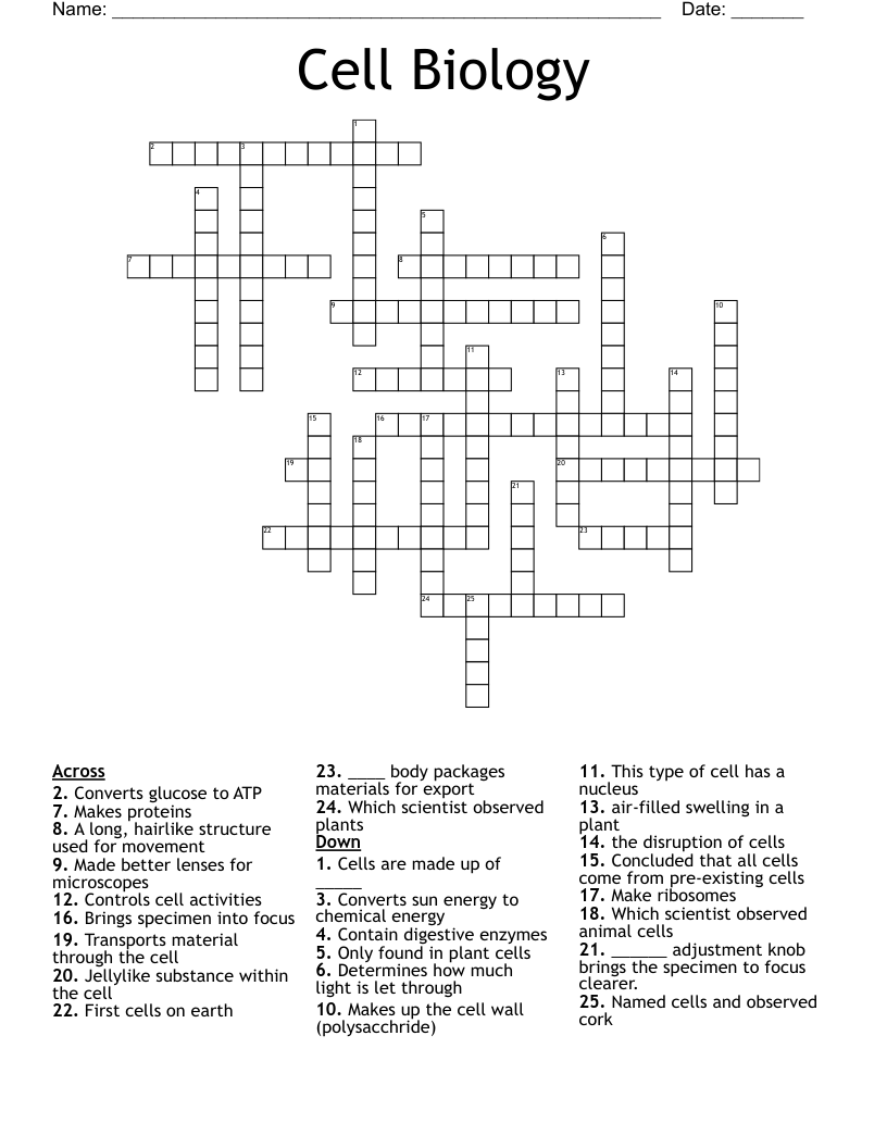 Cell Biology Crossword