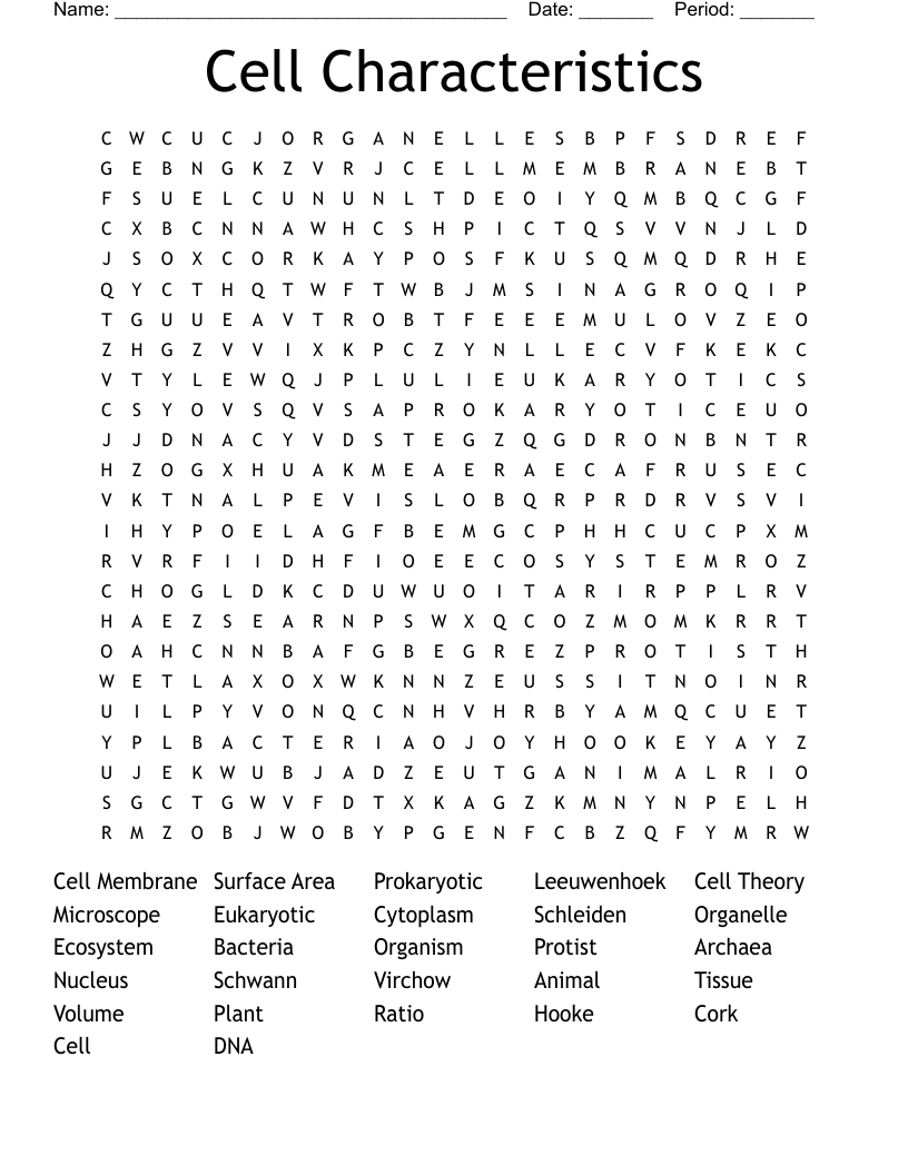 Cell Characteristics Word Search