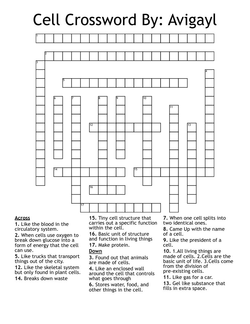 Cell Crossword By: Avigayl