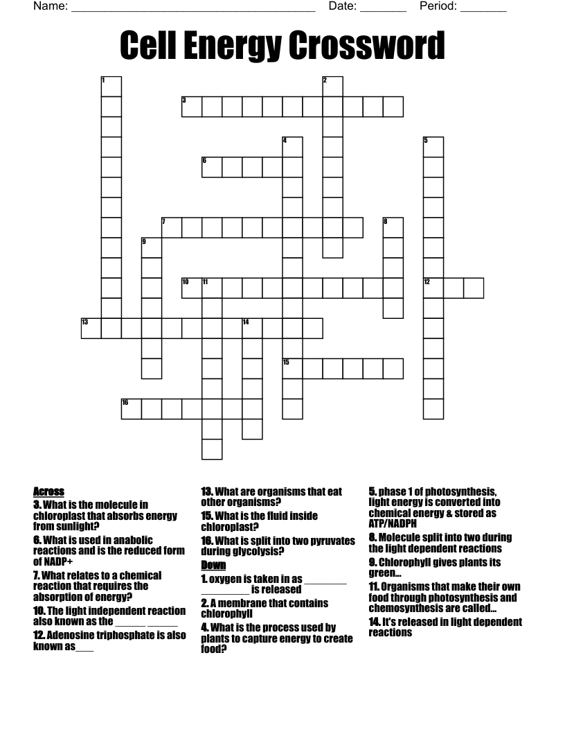 Cell Energy Crossword
