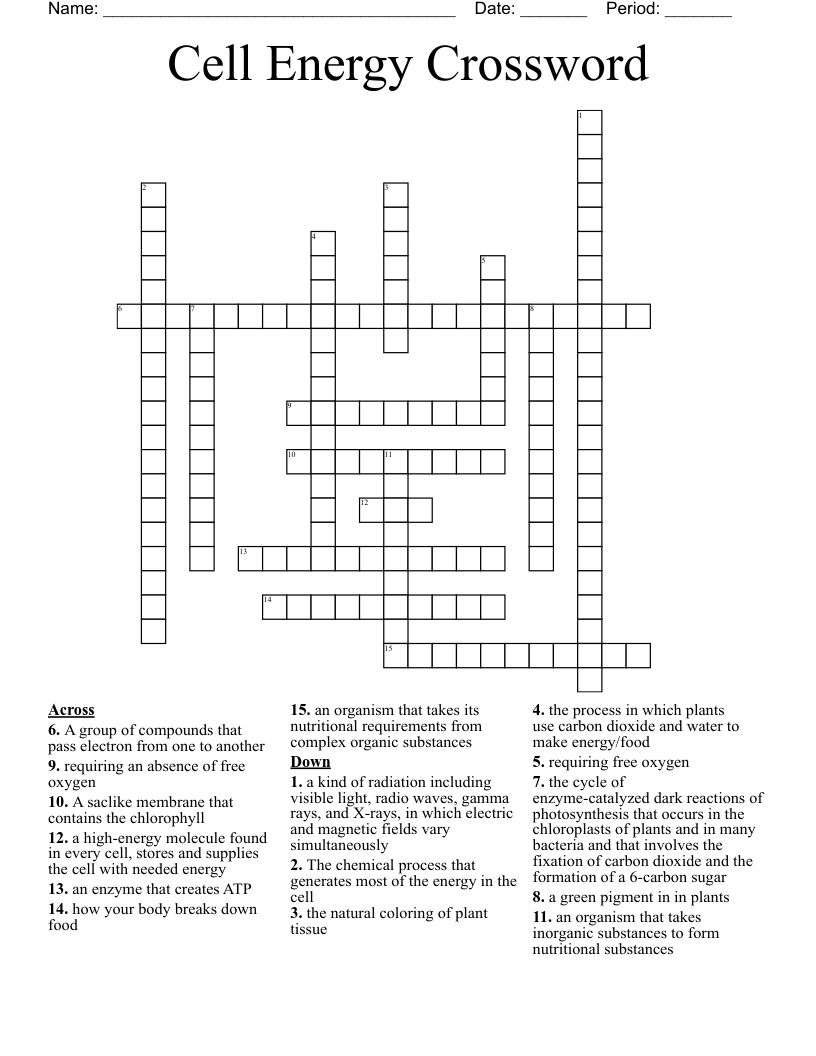 Cell Energy Crossword