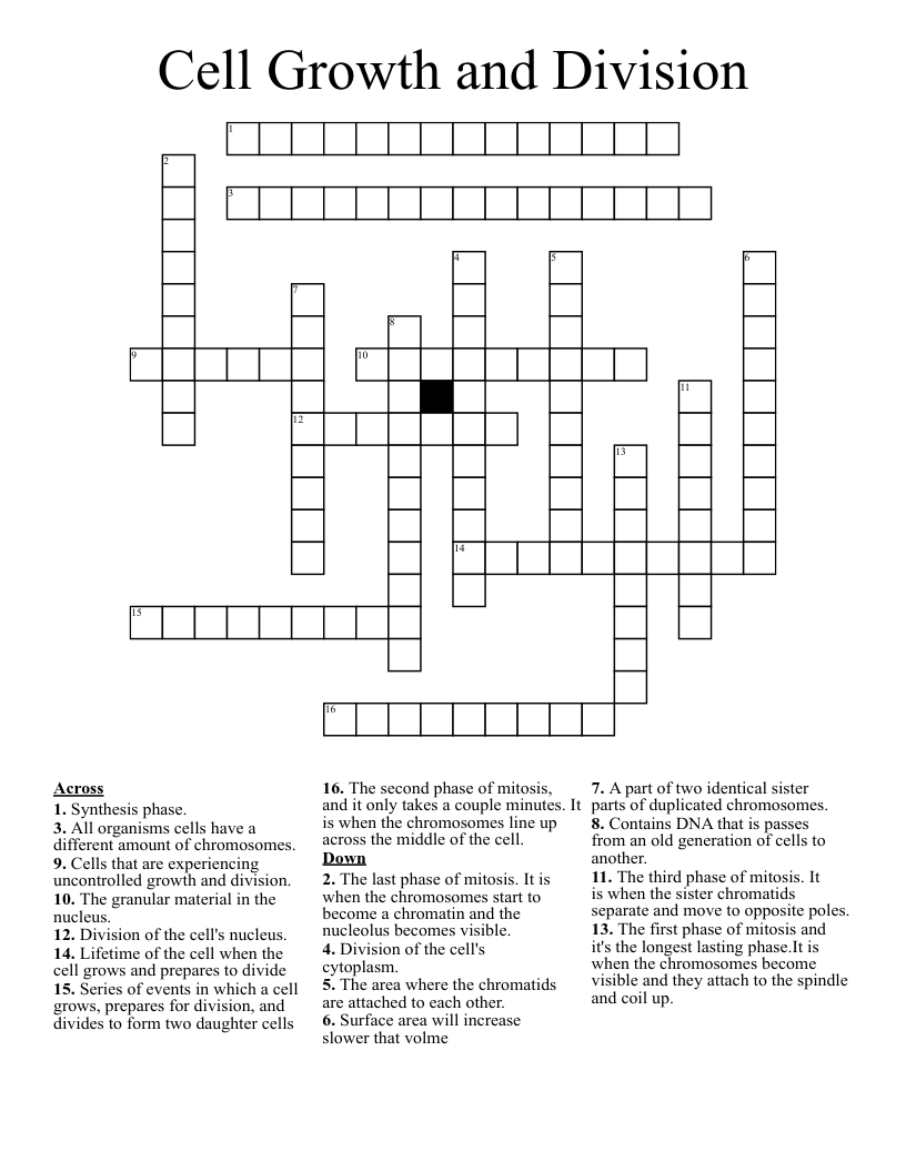 Cell Growth and Division Crossword