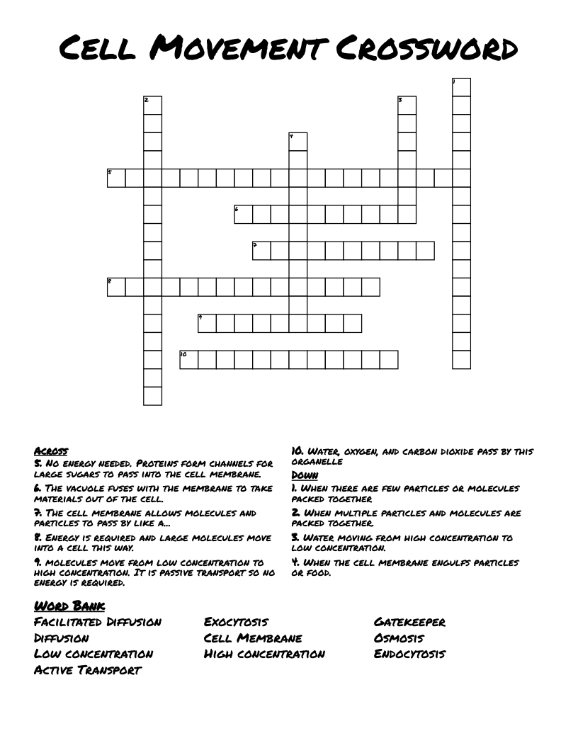 Cell Movement Crossword