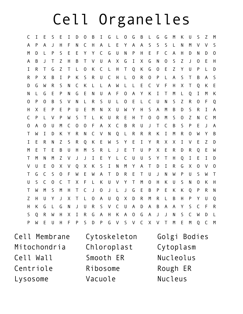 Cell Organelles Word Search