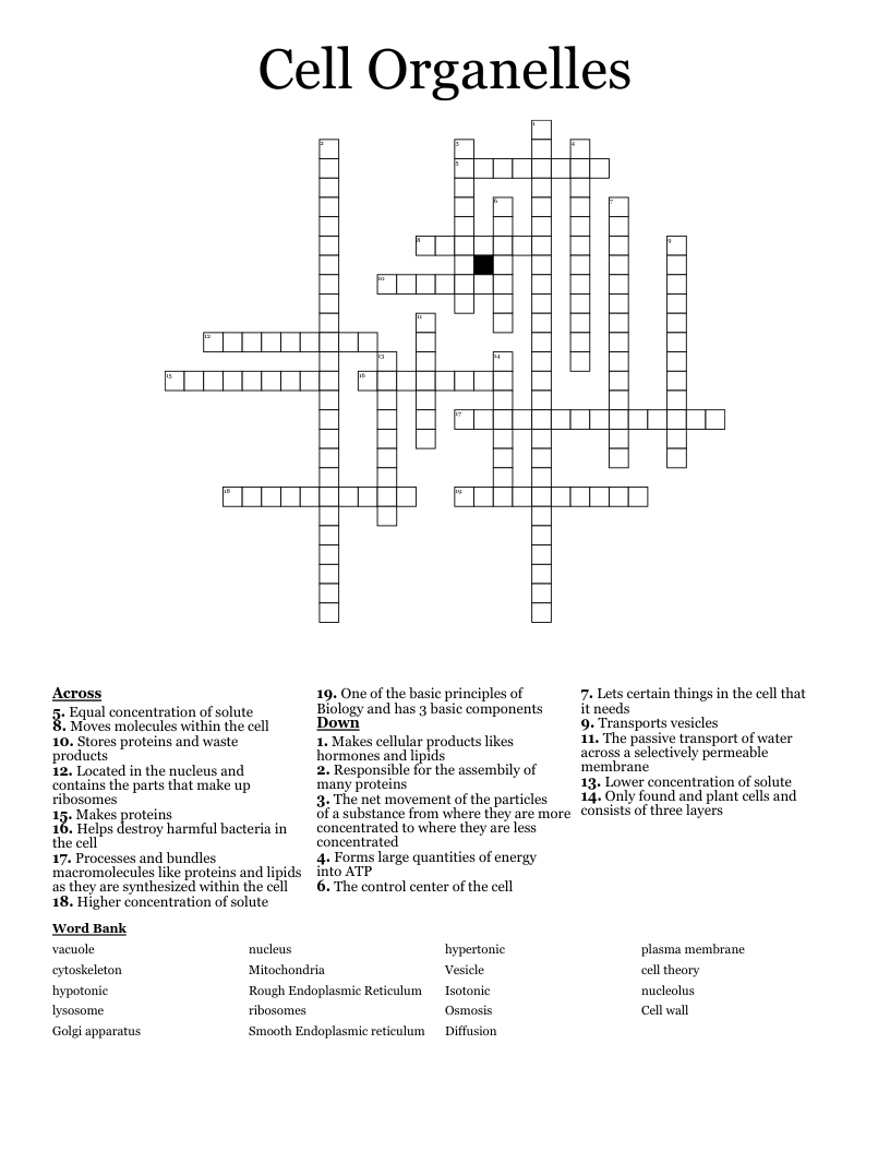 Cell Organelles Crossword