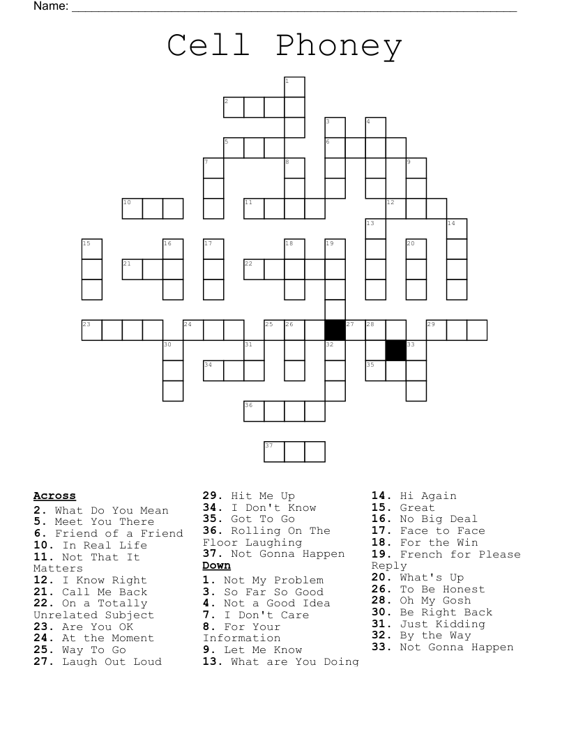 Cell Phoney  Crossword