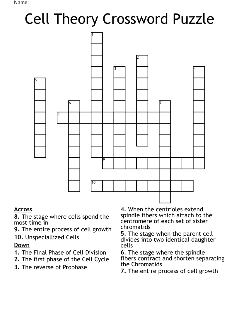 Cell Theory Crossword Puzzle