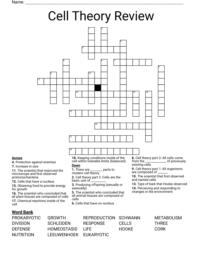 Cell Theory Review Crossword