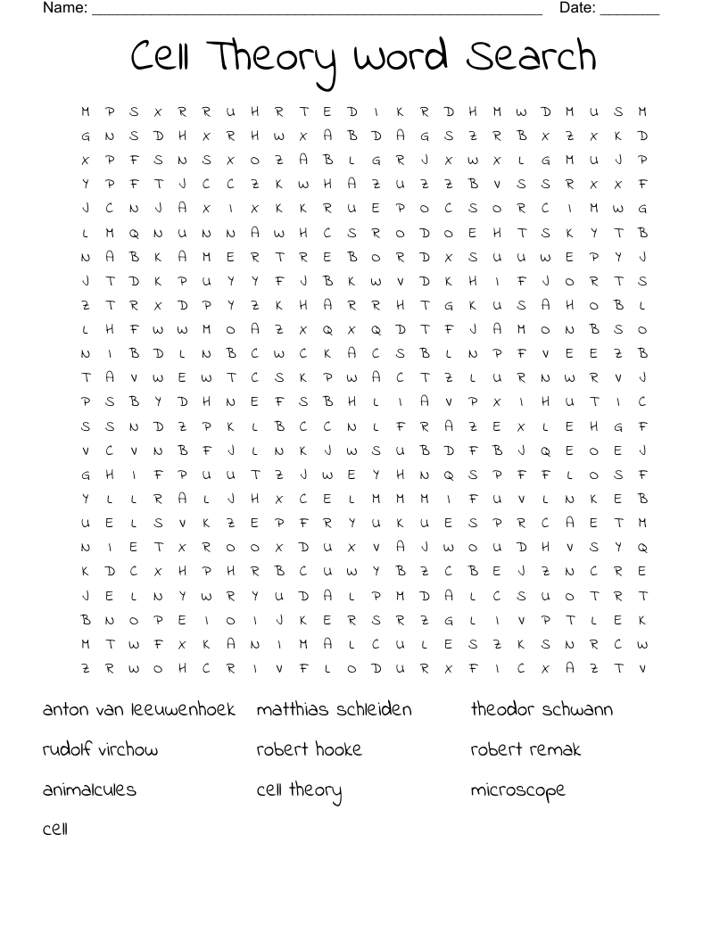 Cell Theory Word Search