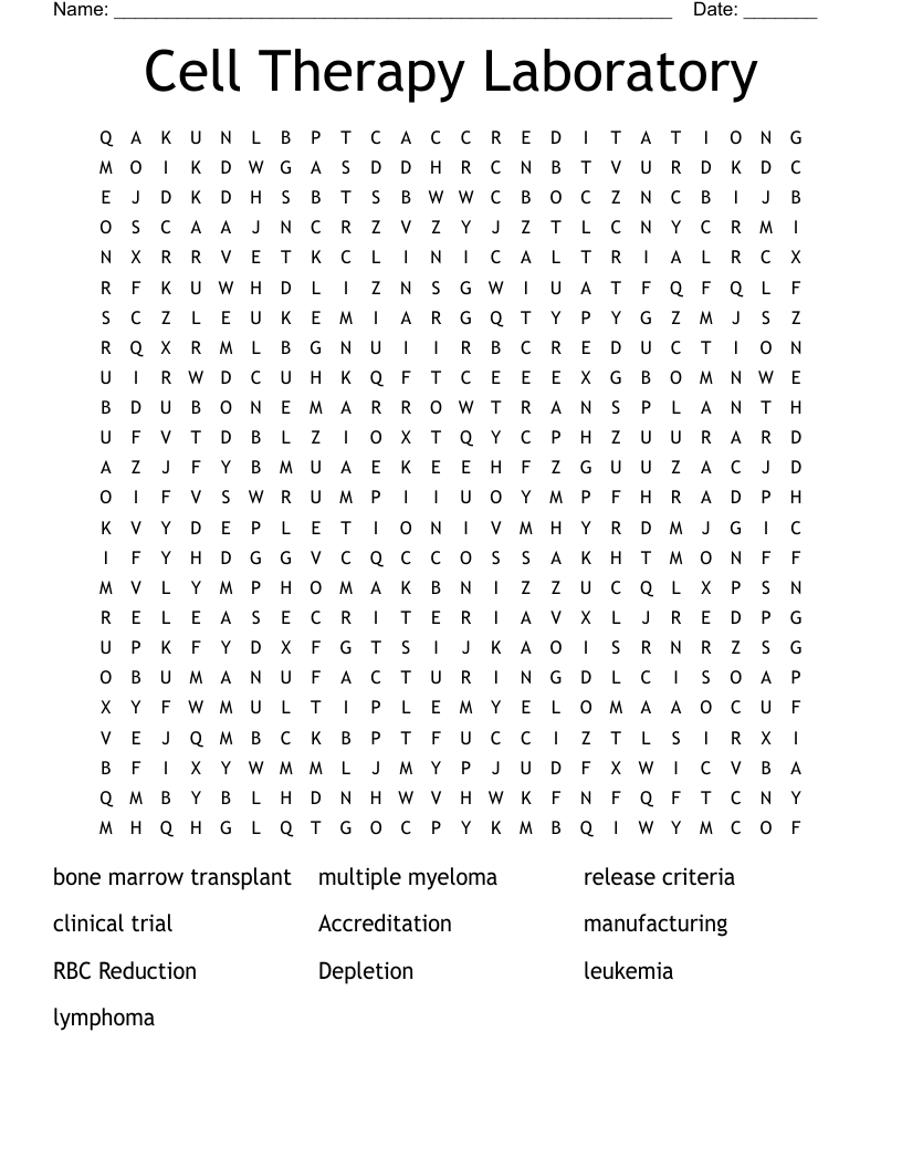 Cell Therapy Laboratory Word Search