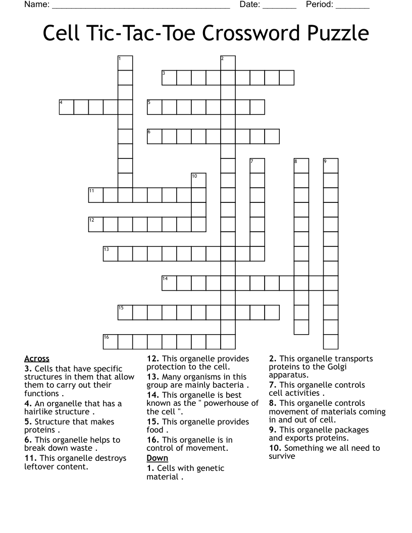 Cell Tic-Tac-Toe Crossword Puzzle