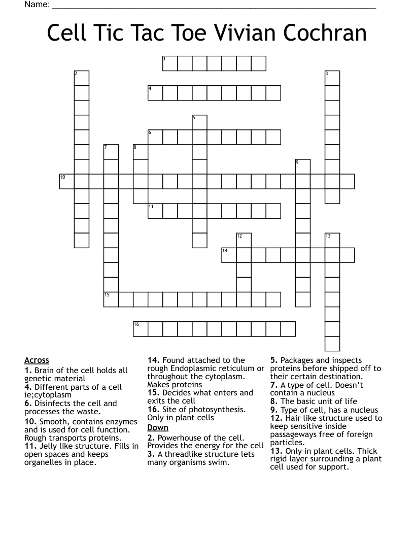 Cell Tic Tac Toe Vivian Cochran  Crossword