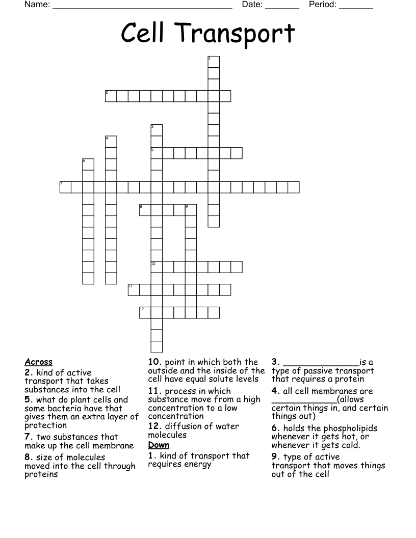 Cell Transport Crossword