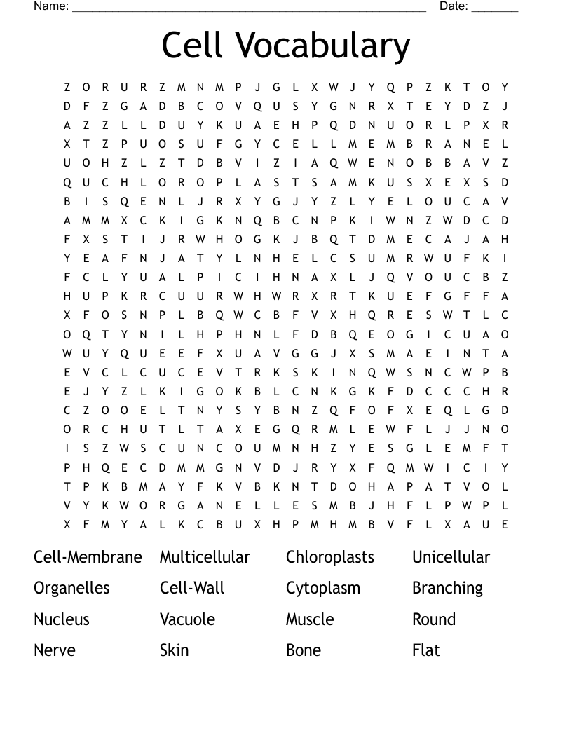 Cell Vocabulary Word Search