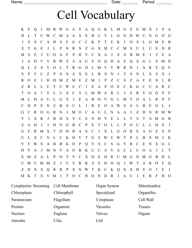 Cell Vocabulary Word Search