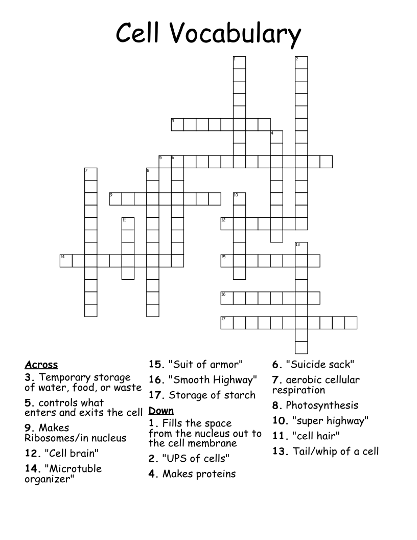 Cell Vocabulary Crossword