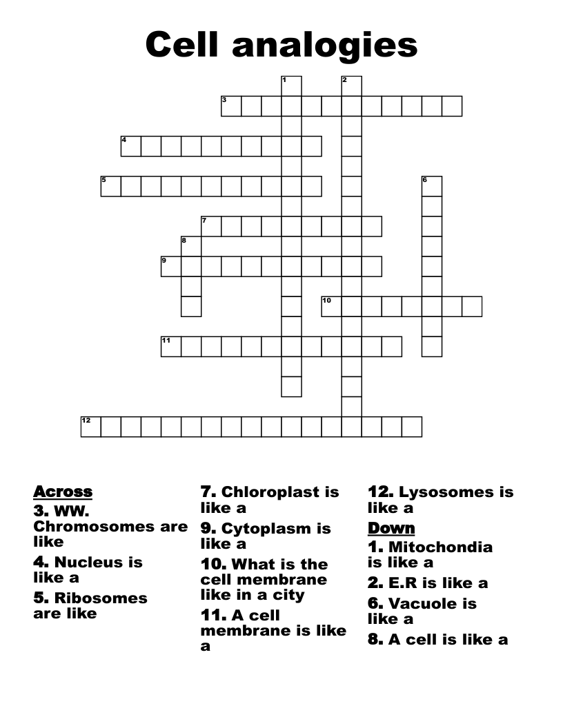 Cell analogies Crossword