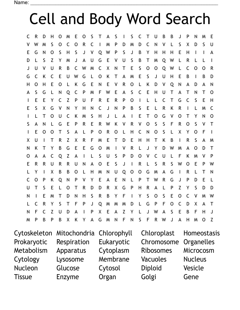 Cell and Body Word Search