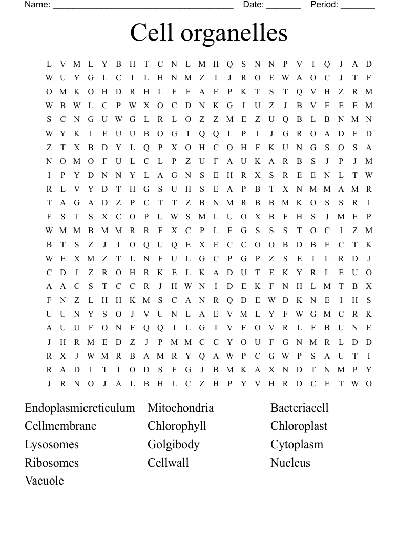 Cell organelles  Word Search