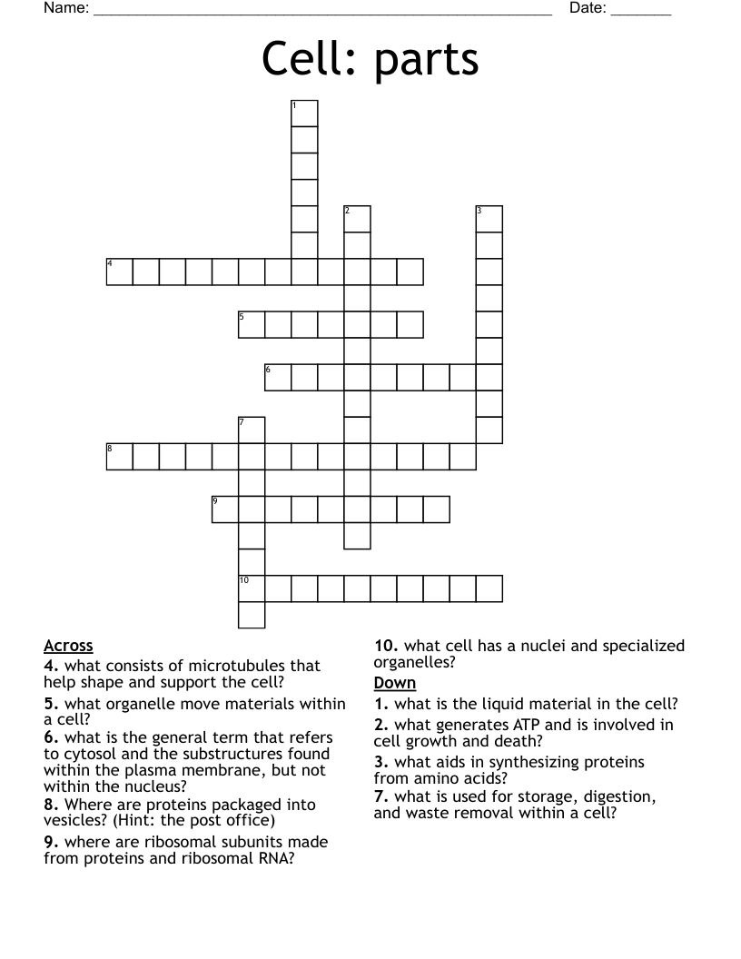 Cell: parts Crossword