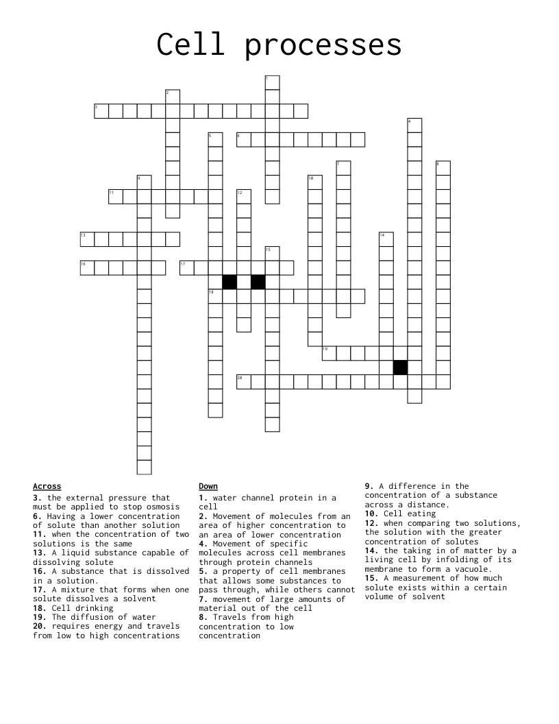 Cell processes Crossword