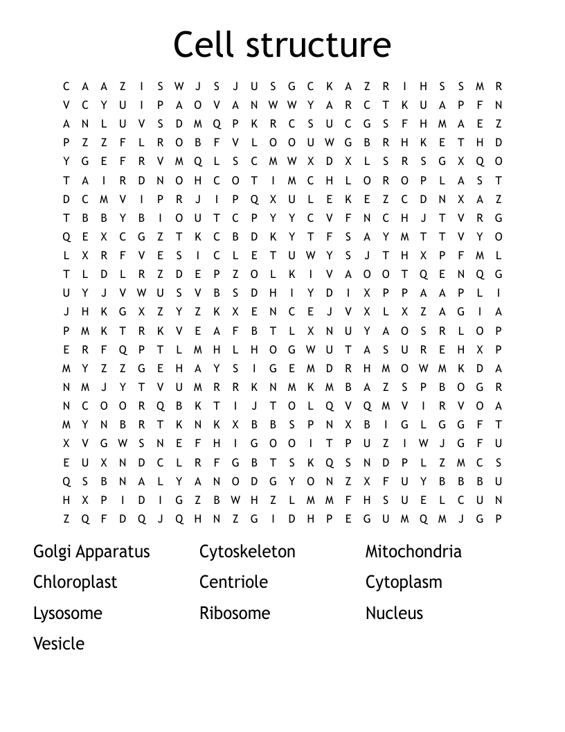 Cell structure Word Search