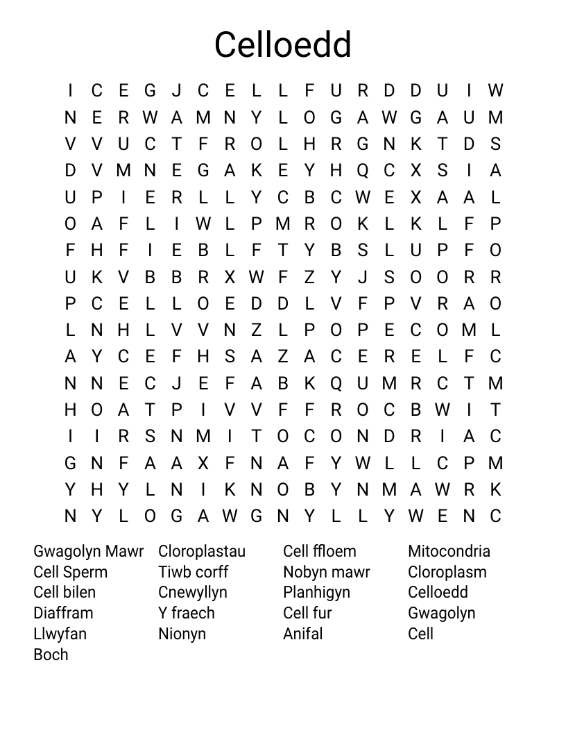 Celloedd Word Search