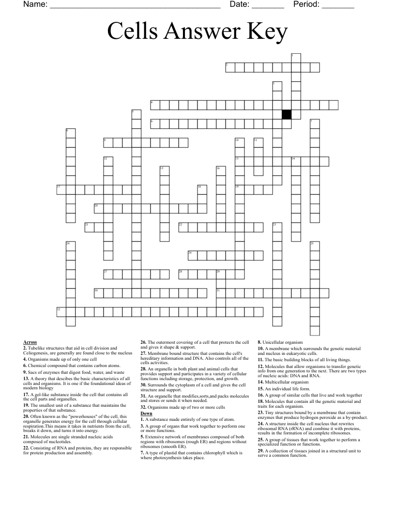 Cells Answer Key Crossword