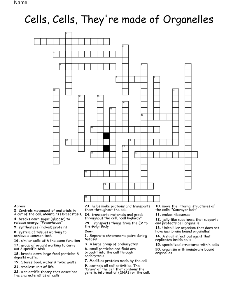 Cells, Cells, They're made of Organelles Crossword