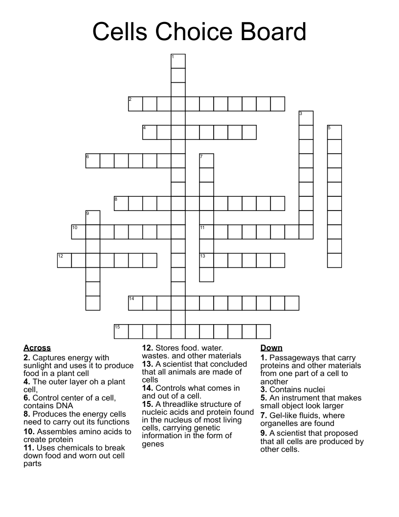 Cells Choice Board Crossword
